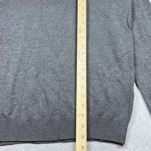 Club Room Sweater Mens Medium Charcoal Heather Button Mock Neck and Ribbed Cuffs - Picture 7 of 10
